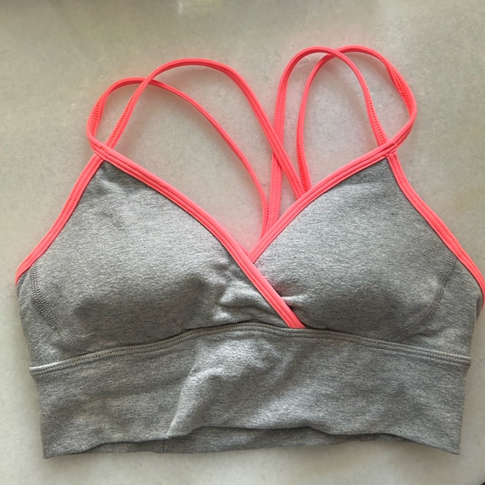 Lululemon sports bra, gray with bright straps, size 4, like new condition